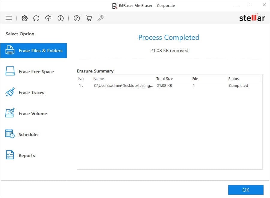 BitRaser File Eraser interface overview in Windows. 