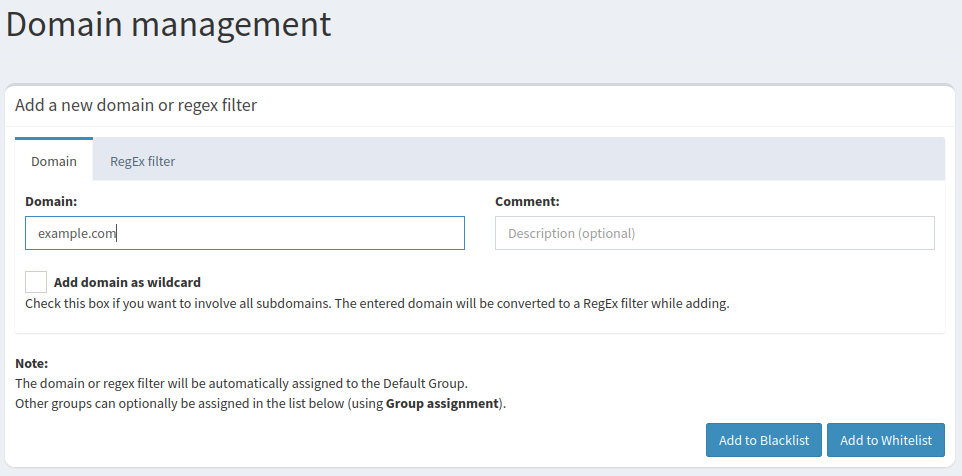 A screenshot of the "Domain Management" page.