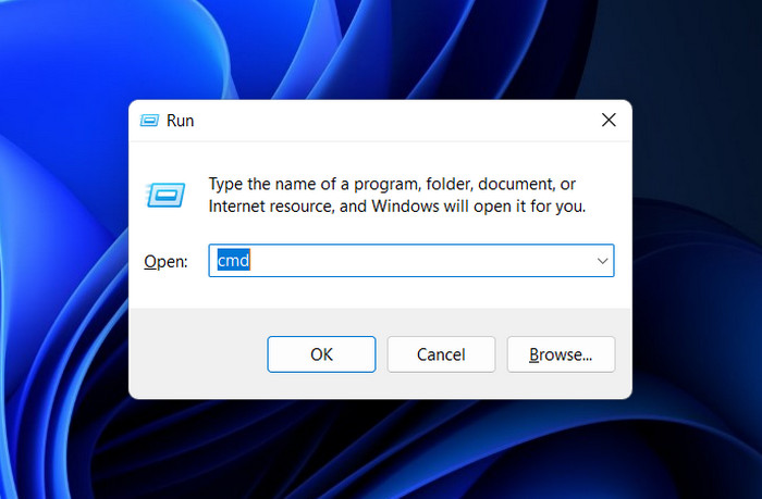 Typing "cmd" in Run window.