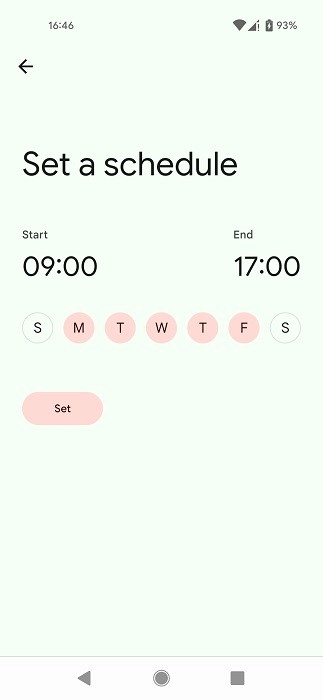 Schedule screen in Focus mode in Digital Wellbeing.