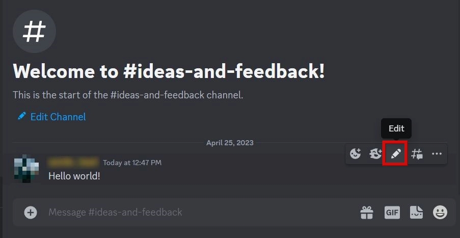 Editing message in Discord app for PC.