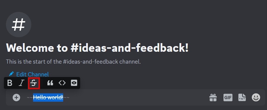 Mini tool bar view with text editing options in Discord.