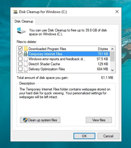 Disk Cleanup interface overview in Windows. 