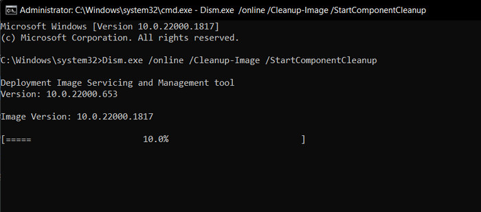 Executing DISM command in Command Prompt.  