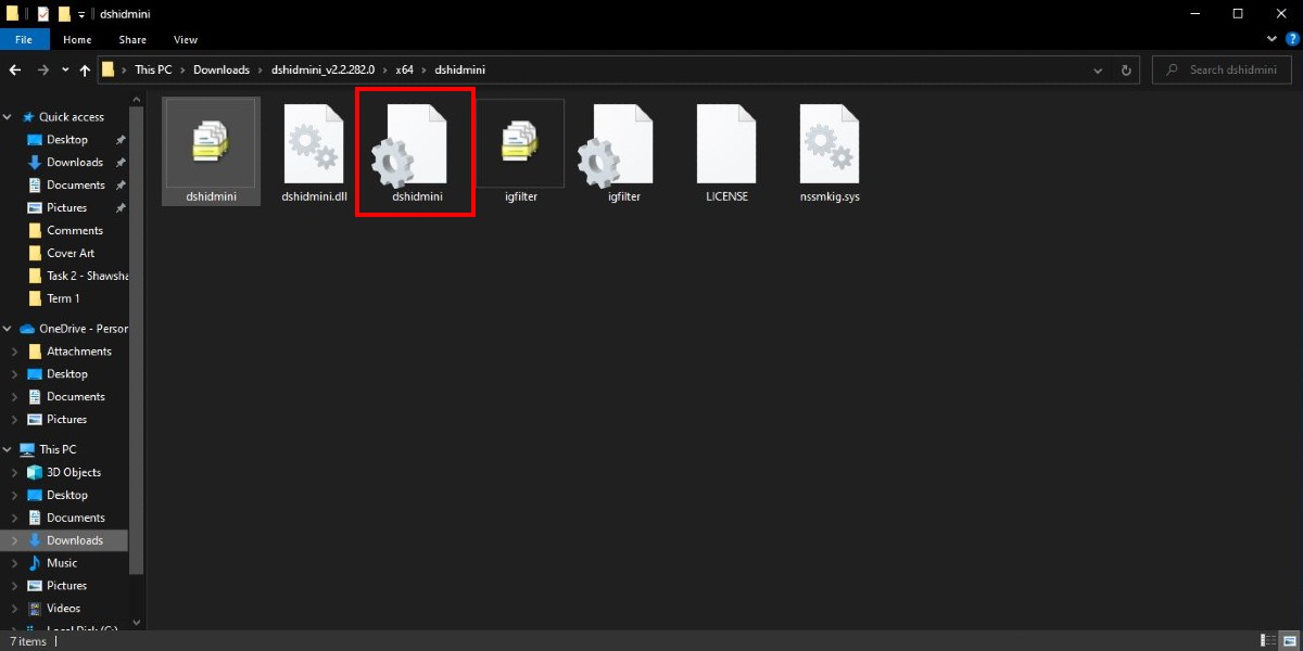 Installing "dshidmini" file via File Explorer.