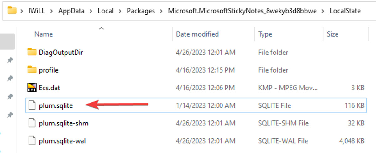 "plum.sqlite" file view in File Explorer.