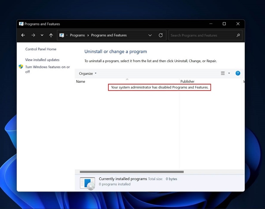 Viewing Control Panel with hidden apps. 