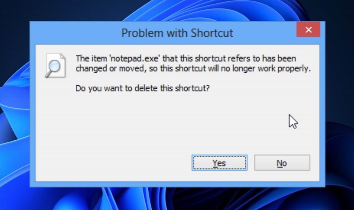 "Problem with shortcut" pop-up window after partition was hidden. 