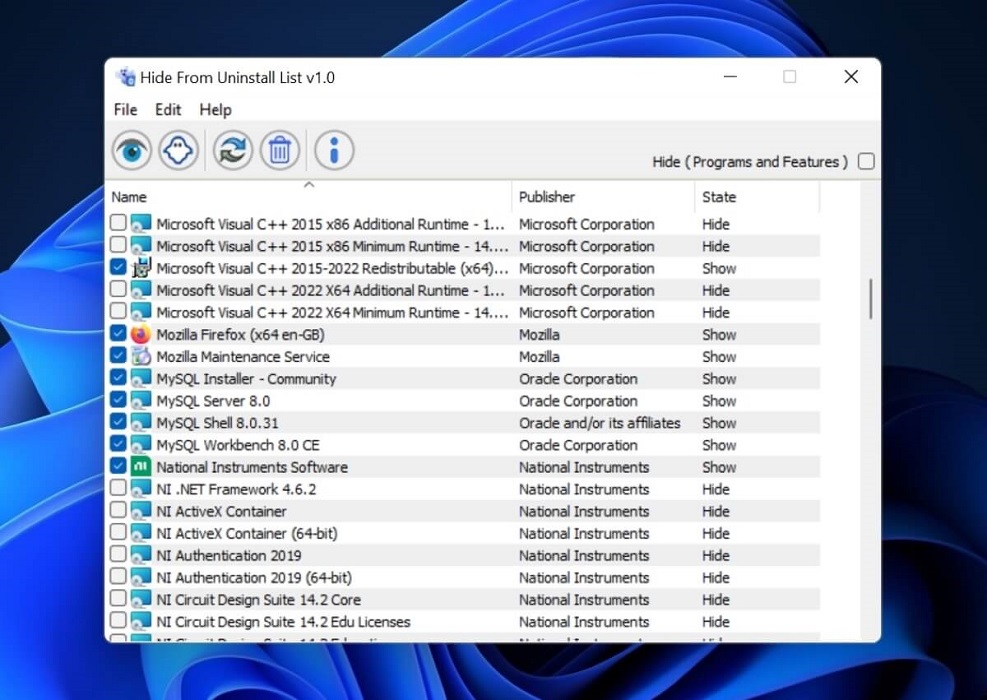 App view in Hide From Uninstall List. 