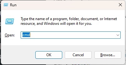 Typing "cmd" in Run window.