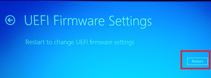 Selecting "BIOS Setup" option in loaded Startup menu. 