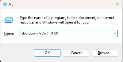 Typing shutdown command in Run window. 