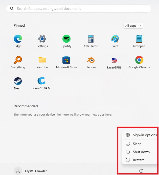 Bring up the Power options from Windows Start menu.