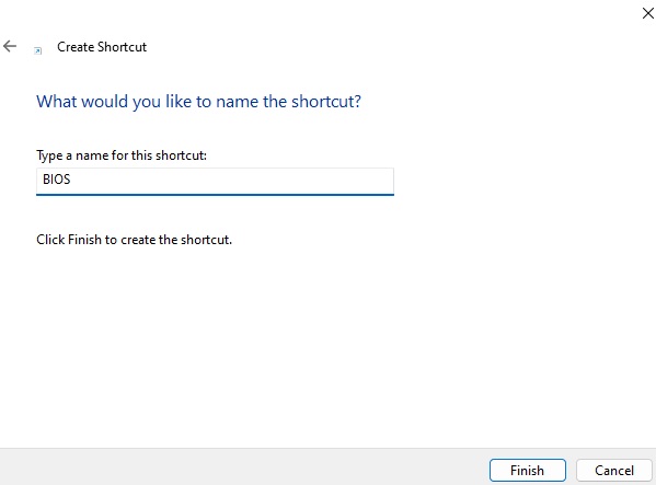 Naming the shortcut in "Create Shortcut" window. 