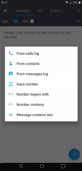 Calls Blacklist app interface overview.