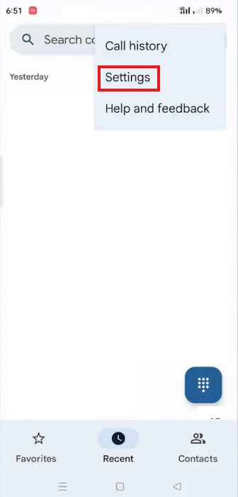 Bringing up Settings from the Google Phone app. 