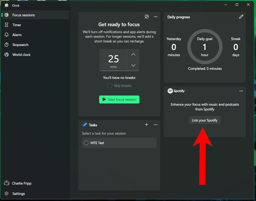 "Link your Spotify" option in Clock app.
