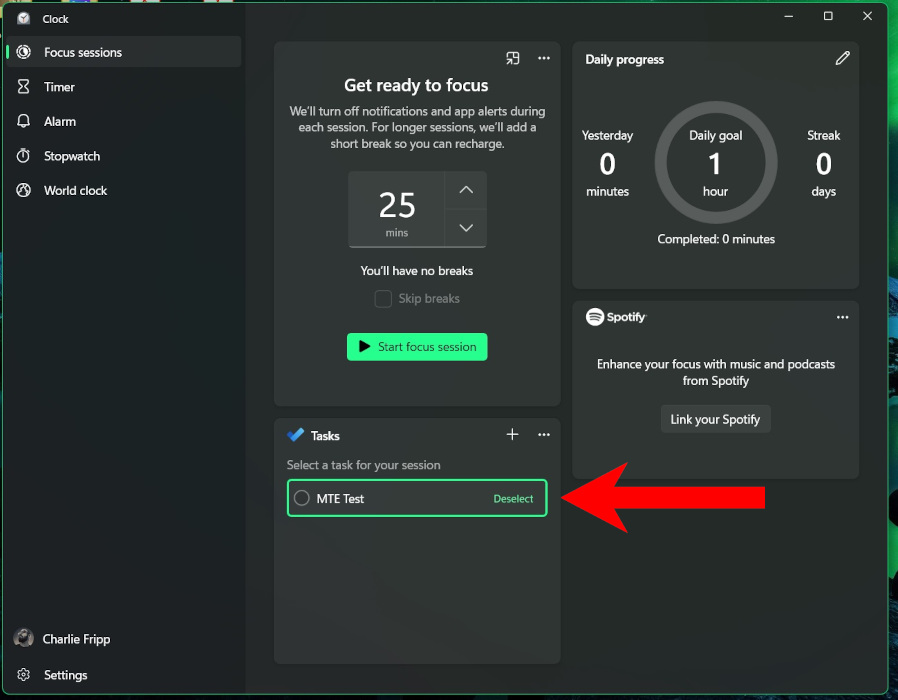 Deselecting Microsoft To Do task to focus on another.