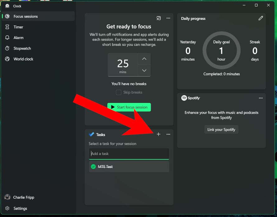"Add a task" option to bring new Microsoft To Do task that has not been previously added.
