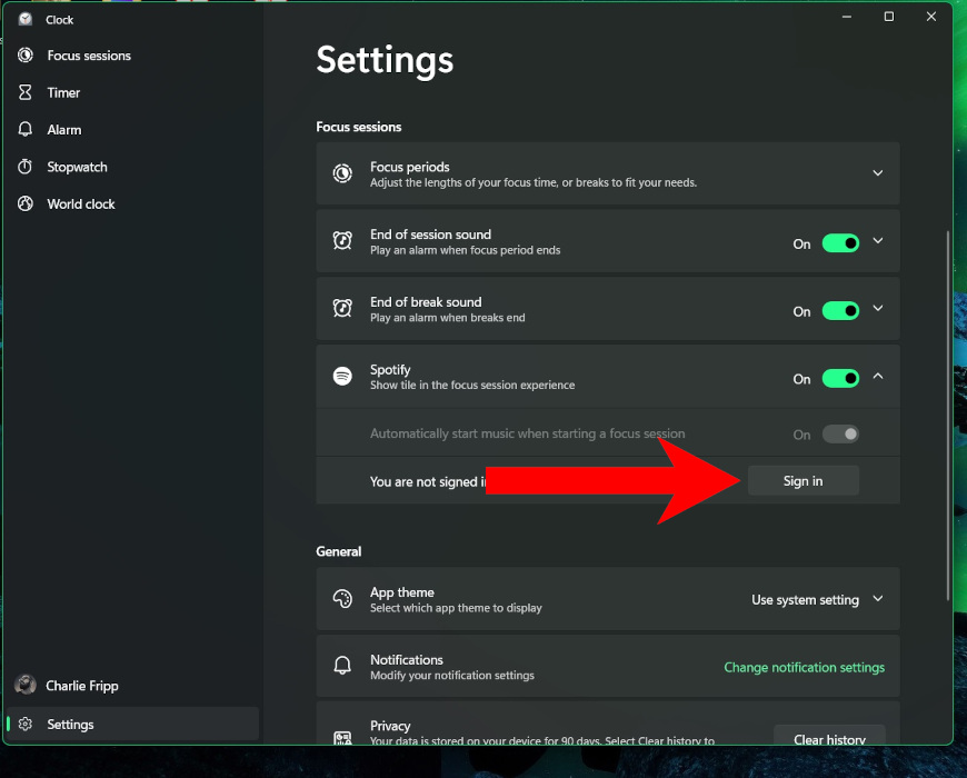 Pressing "Sign in" button to link Spotify account.