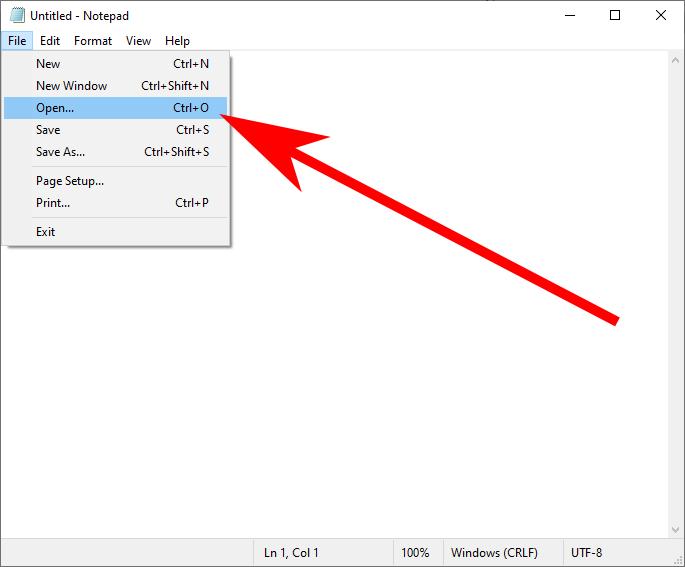 Notepad Red Arrow On File Open