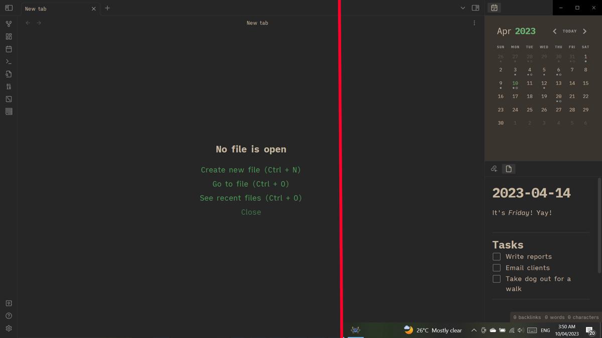 Obsidian Fullscreen Vs Regular Maximized Separated By Red Line