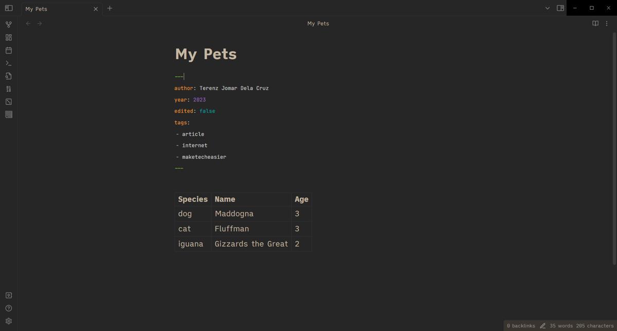 Obsidian Metadata Within Obsidian Note