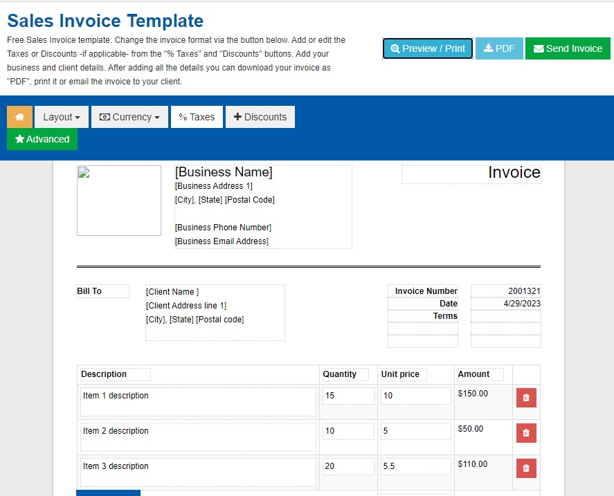 Online Tools To Create Invoices For Free Onlineinvoices