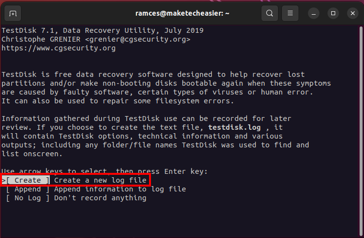 A window highlighting the Create option.