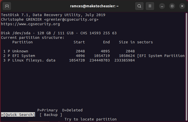 A window showing the current partitions of the system.