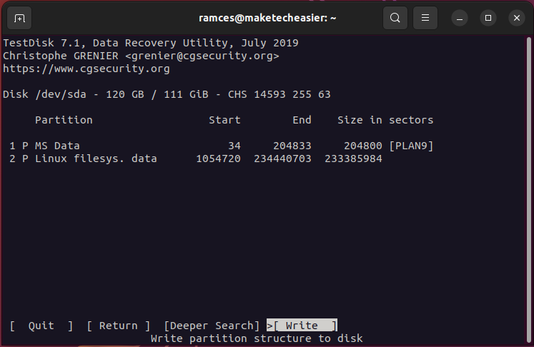 A window showing the recovered partitions.