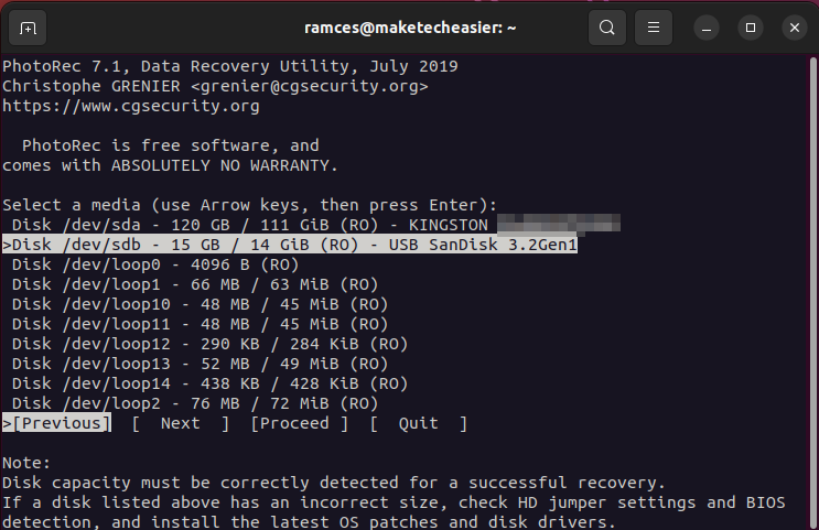 A screenshot showing available disks.
