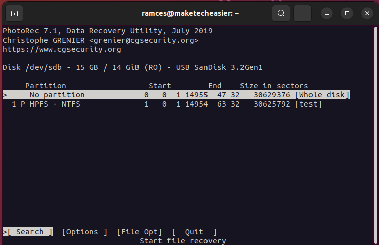 A screenshot showing the partition options.