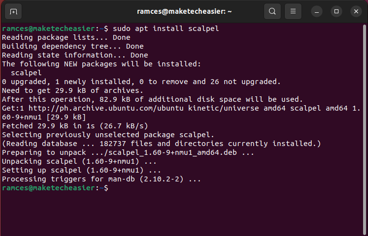 A screenshot showing the scalpel install process.