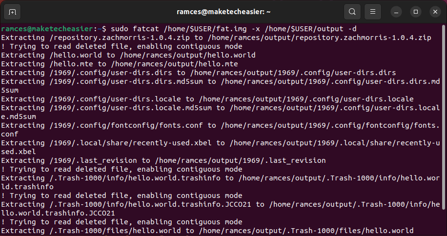 A screenshot showing the extraction process for fatcat.