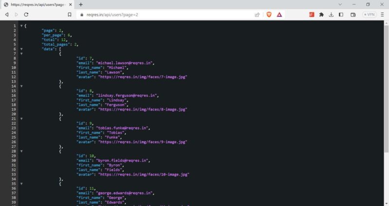 Reqres In Sample Pi Formatted With Json Lite Dark Mode