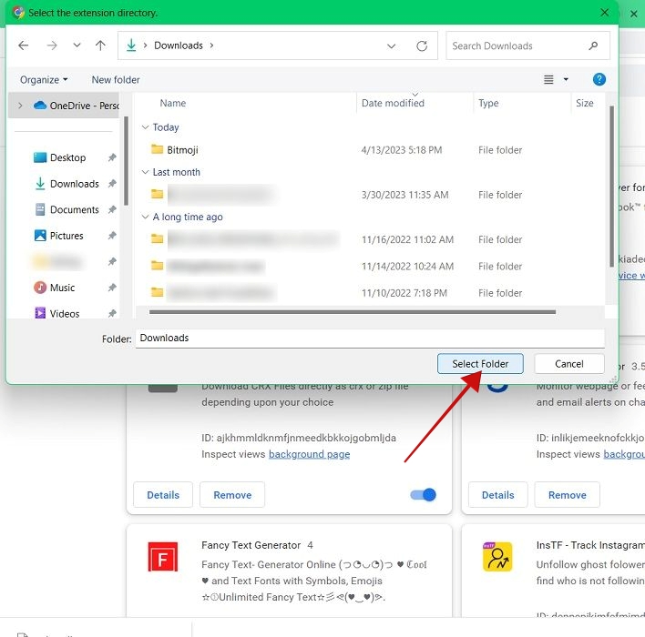 Selecting CRX extension to load in Chrome browser.