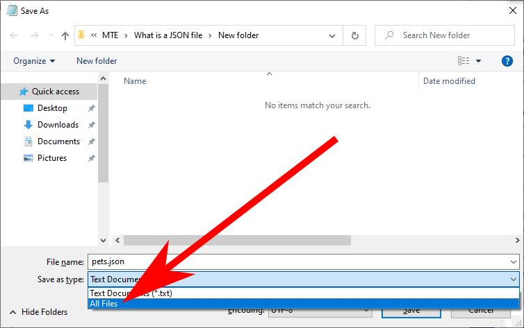 Save New Json File Pets Json Arrow On Save Type Dropdown