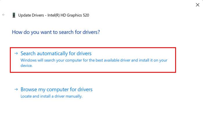 Opting for "Search automatically for drivers" option. 