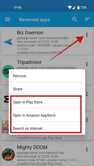 Options to reinstall apps in App Manager app. 