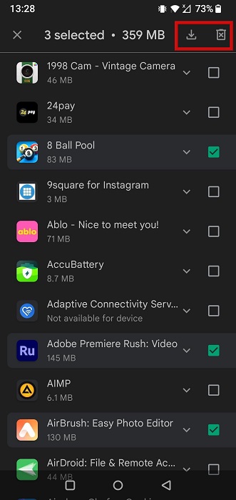 Reinstalling deleting apps from Google Play Store app. 