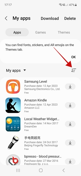 Tapping the icon next to "My apps" in Galaxy Store app.