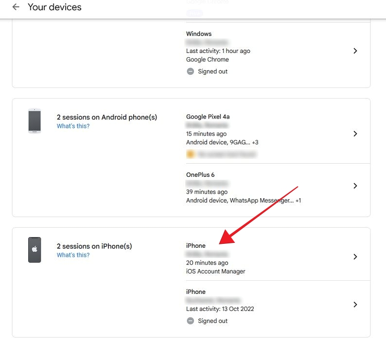 Finding device in "Your devices" page. 