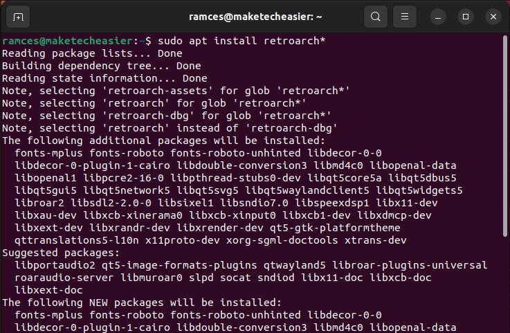 The installation process for Retroarch.