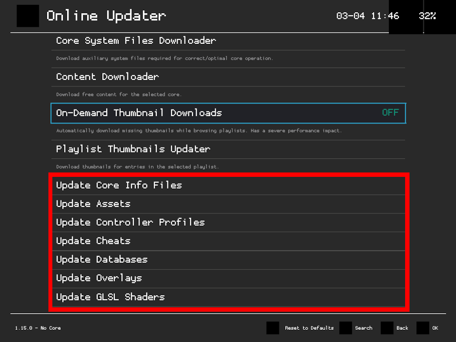 Kodi With Iagl Updating Retroarch A picture highlighting the update files for Retroarch.