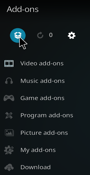 A picture showing the Addon Install icon in Kodi.