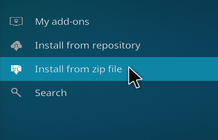 A picture showing the option to install addons from zip files.