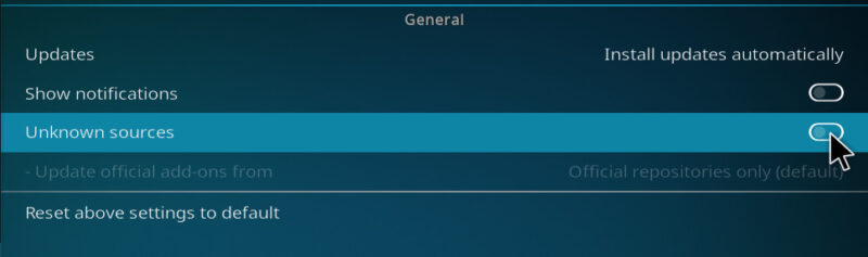Enabling Kodi's third-party addon support.