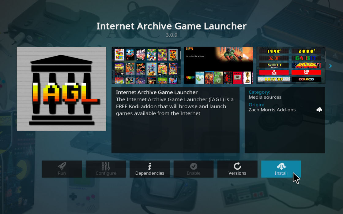 Kodi With Iagl Add On Installation A picture of the IAGL addon page.