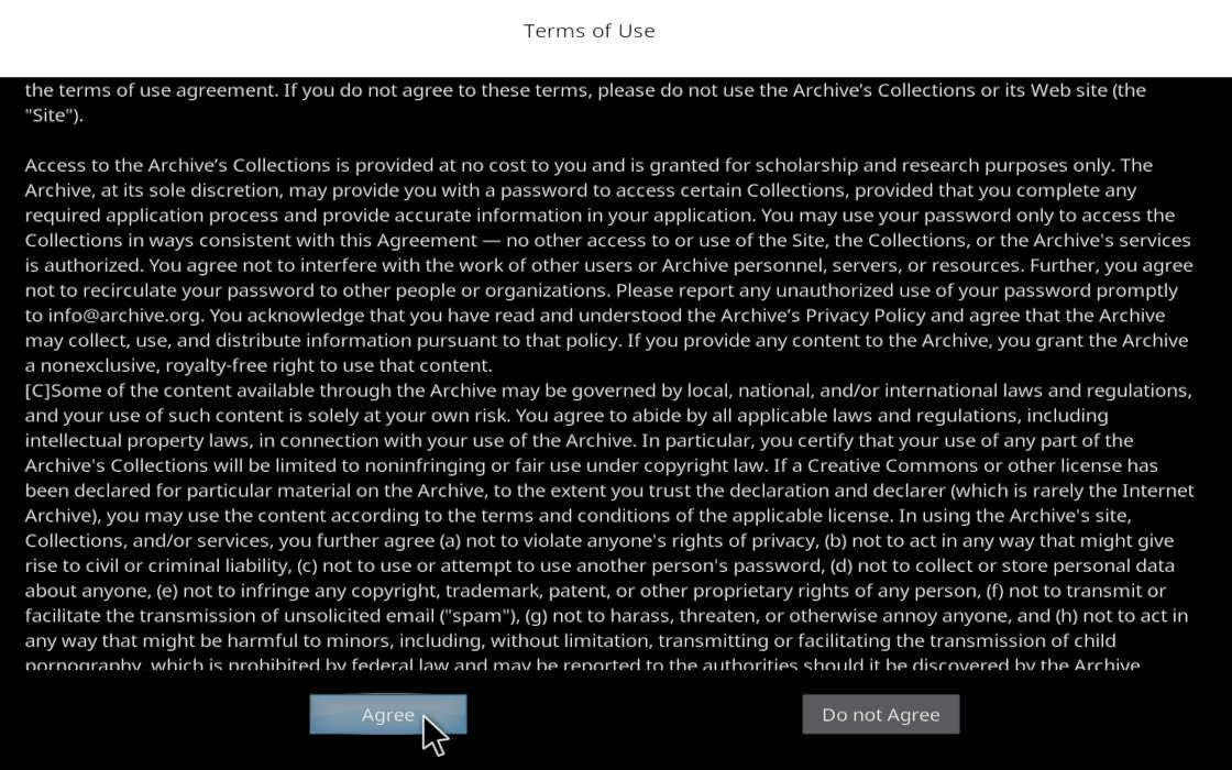 A picture of the Internet Archive's TOS.